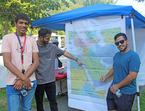 Pointing out the map of Saudi Arabia in the ClevelandPeople.com Booth